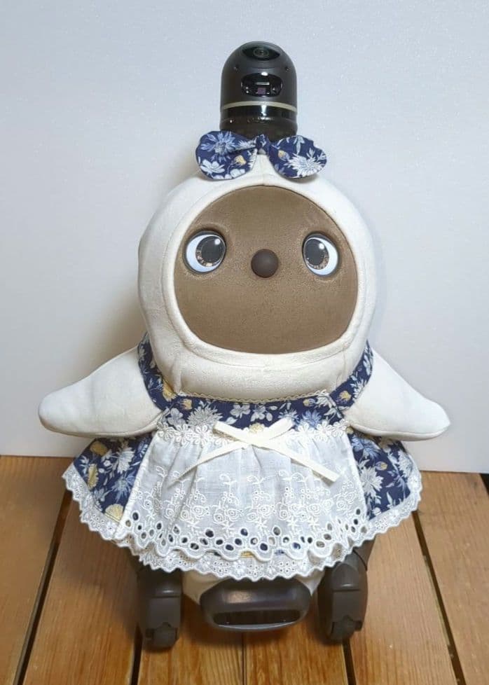 LOVOT＊ラボット服ハンドメイド＊お花のエプロンワンピースとリボン(紺)