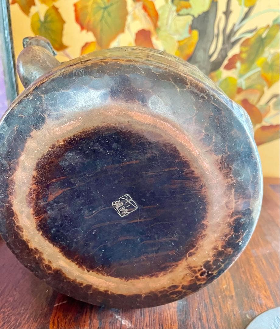 花彫刻　金彩　水注　薬罐　時代品　茶道具