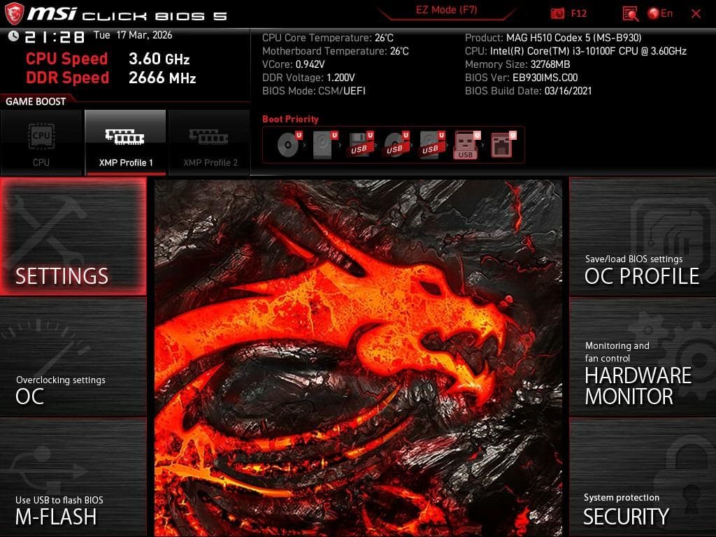 MSI H510Mマザーボード+i3 10100F