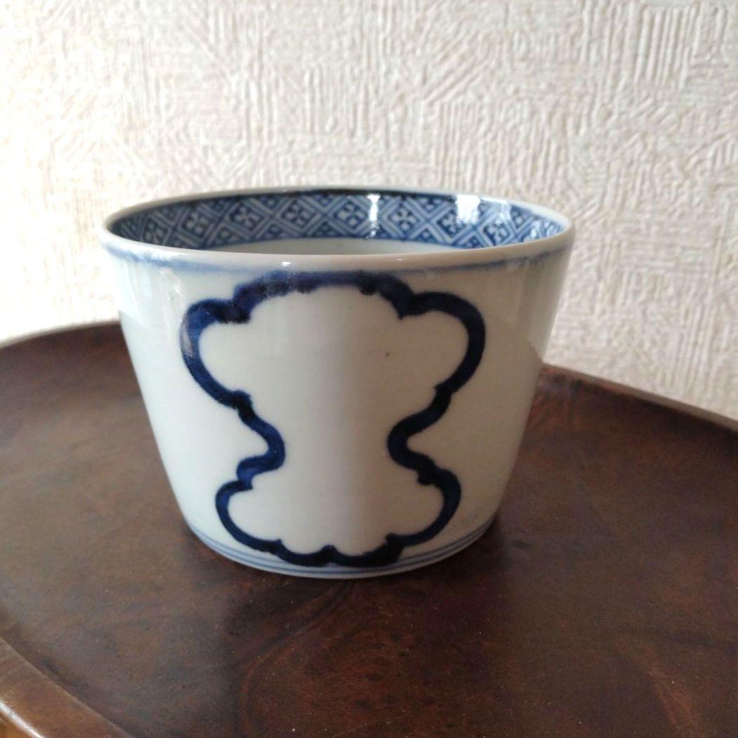古伊万里白磁染付書き忘れ大振り蕎麦猪口