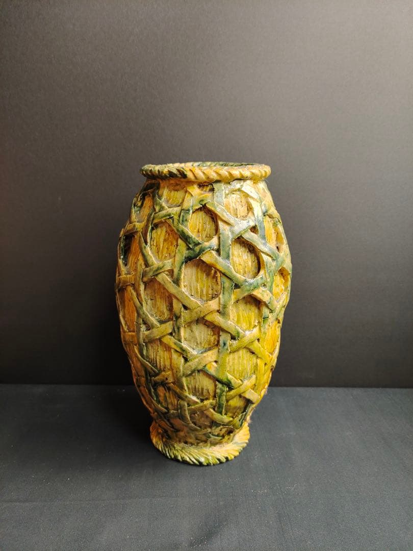 希少！ 籠型花瓶　天山作　蟹　最高傑作　飾壺　花器　時代物　華道具　古美術　共箱