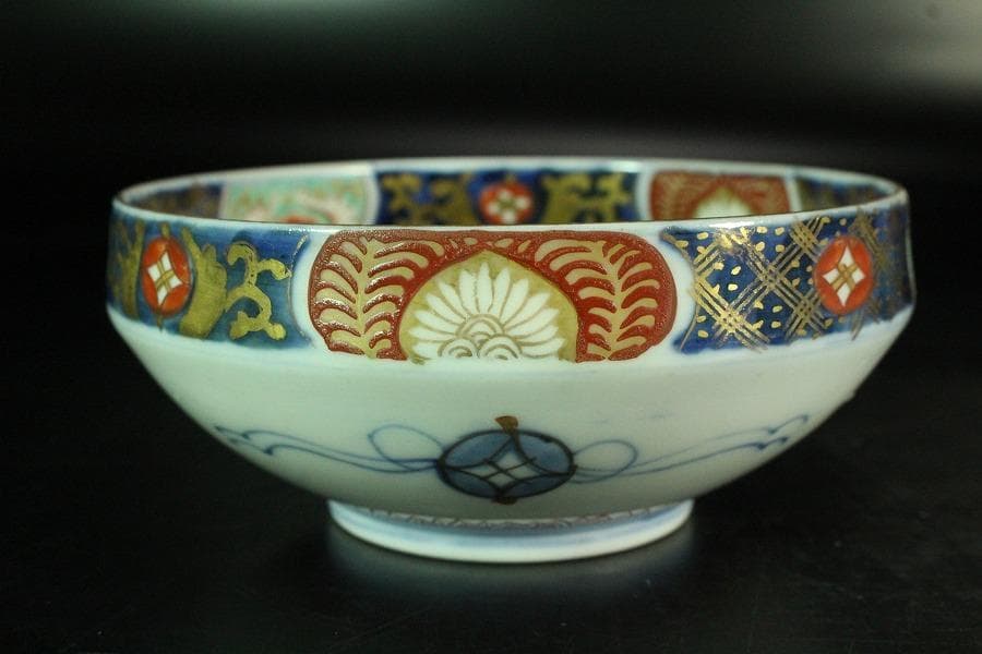 古伊万里 金彩色絵 色紙丸 向付 五客 明治(K-YC604)