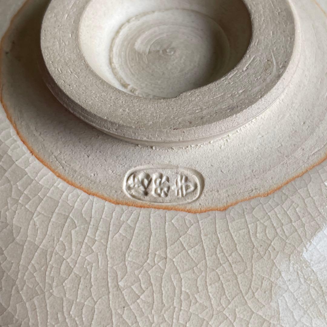 清閑寺窯 杉田祥平作 色絵仁清団扇画 共箱 抹茶碗 茶道具(9t)