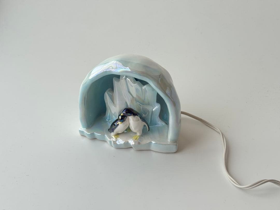 昭和レトロ デッドストック ペンギン 氷山 ブルーライト 陶器 照明 箱付き