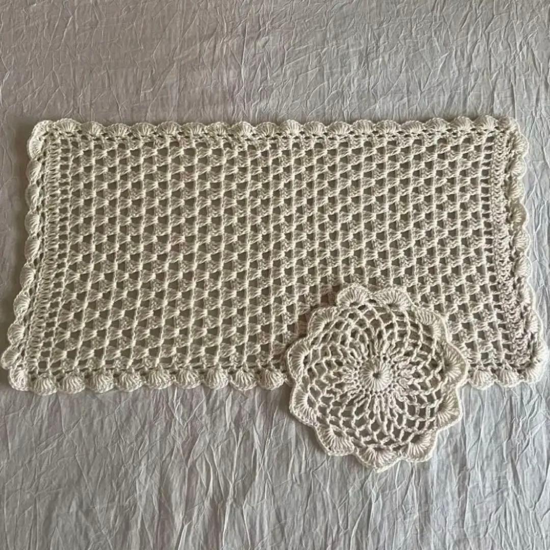 ハンドメイド 手編み ドイリー クロシェ マルチマット シンプル ナチュラル