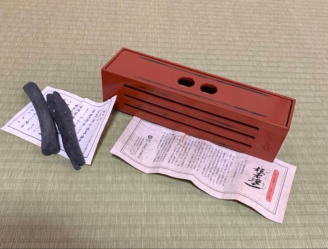 根来塗 備長炭入れ 小物入れ　備長炭2本付き