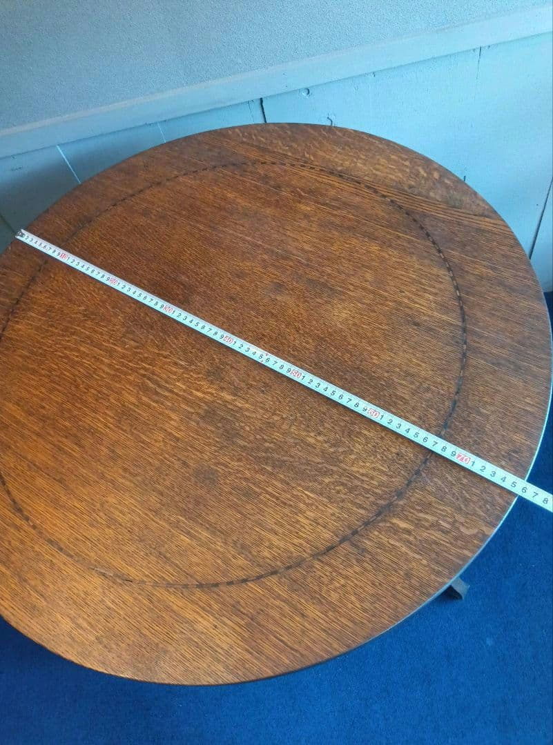 木製円形テーブル 象嵌　ヴィンテージ　　高さ約76.5cm　天板直径約76cm