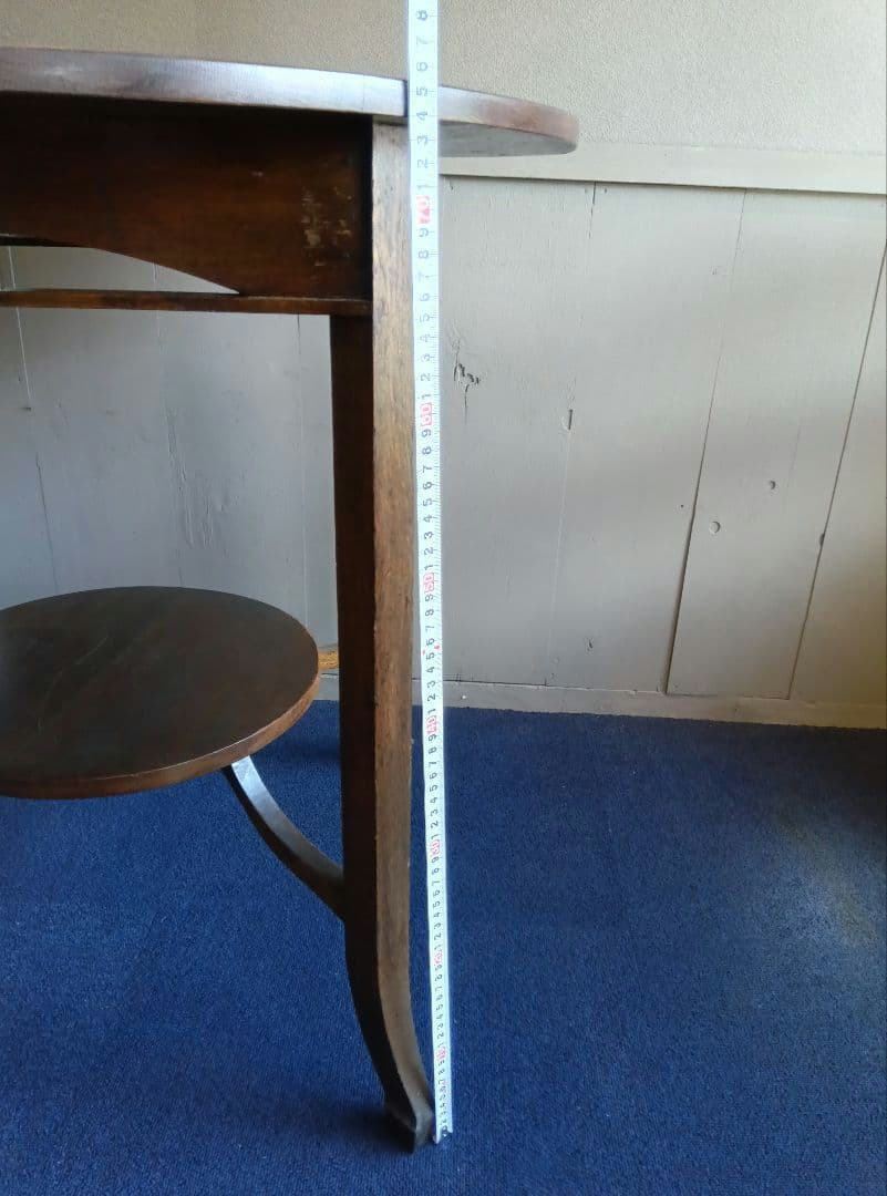 木製円形テーブル 象嵌　ヴィンテージ　　高さ約76.5cm　天板直径約76cm