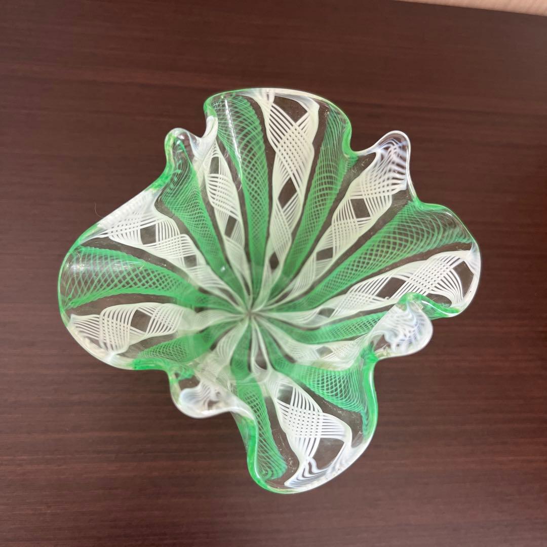 MURANO　ムラノガラス　レースバスケット　グリーン　ベネチアン　ITALY