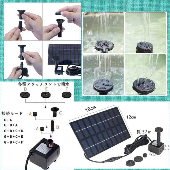 ❤手軽に自宅に噴水を❣直射日光に当てると3秒で自動作動♪❤ソーラー噴水ポンプ