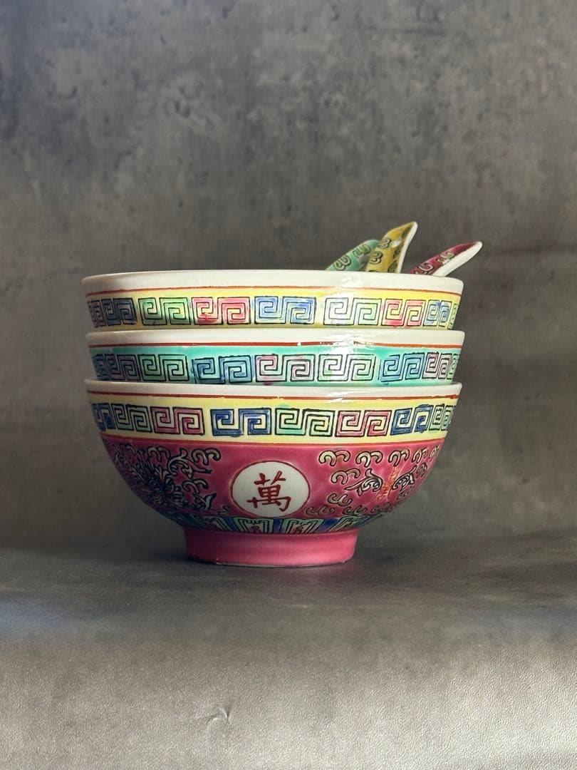 ★大人気★【茶碗＆れんげ３色セット／新品未使用】景徳鎮/汁碗