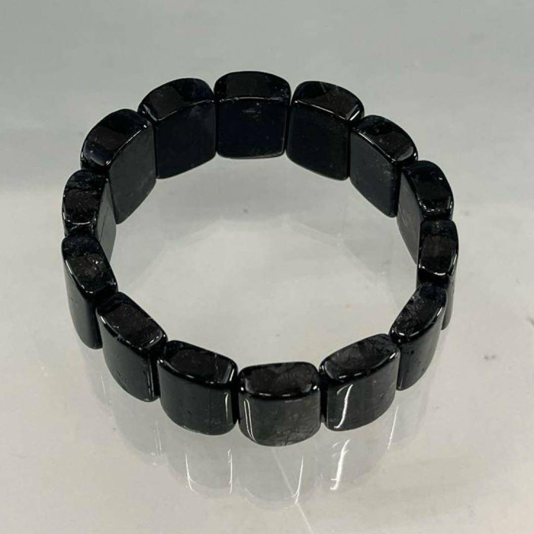 BRY0833☆ブラックルチルクォーツスクエアブレスレット☆高品質　天然石　美品