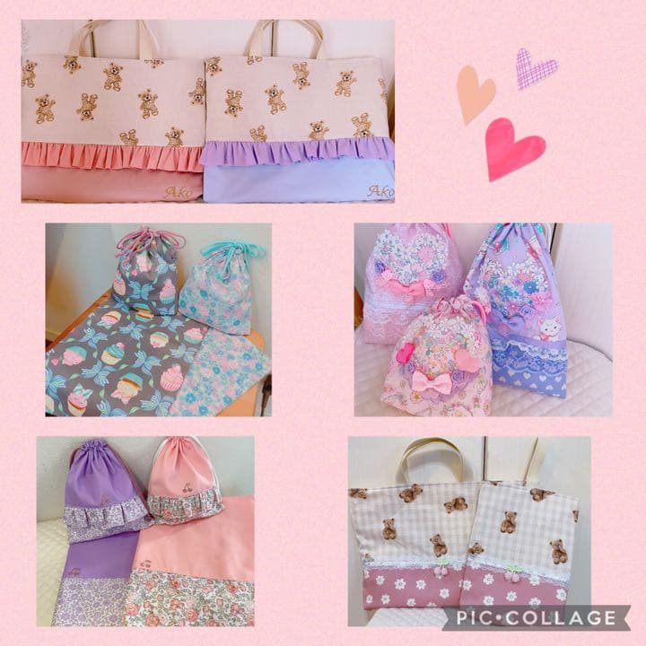ハンドメイド 入園入学準備 レッスンバッグ 巾着 シューズ袋など
