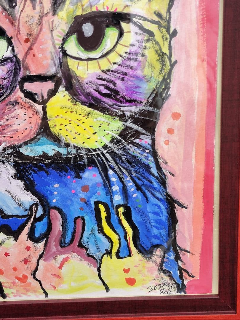 カラフルな猫の絵画「LOVE YOU」(=^・^=)