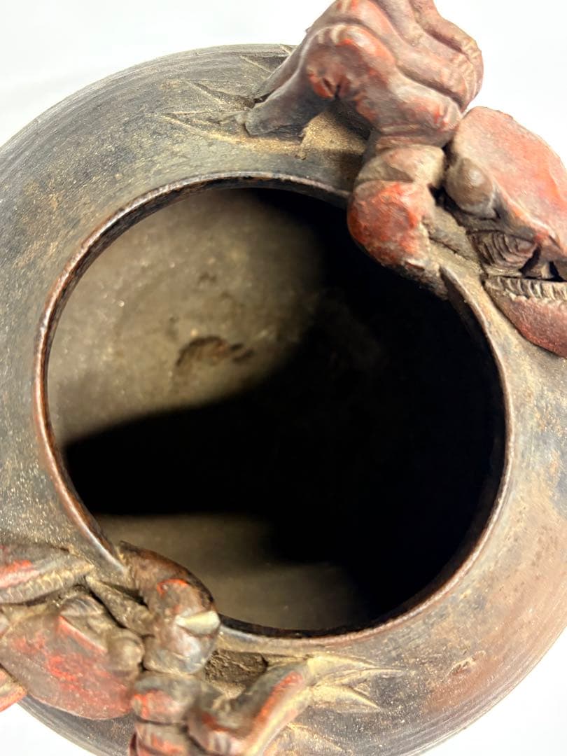 壺 花瓶 花器 壷 時代物 花入 骨董 インテリア 中国美術装飾付き 陶器 蟹