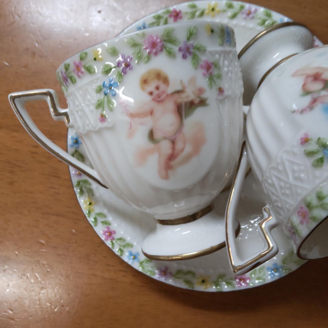 カップ&ソーサー　2客セット　エンゼル　天使　マイセン風　パステル