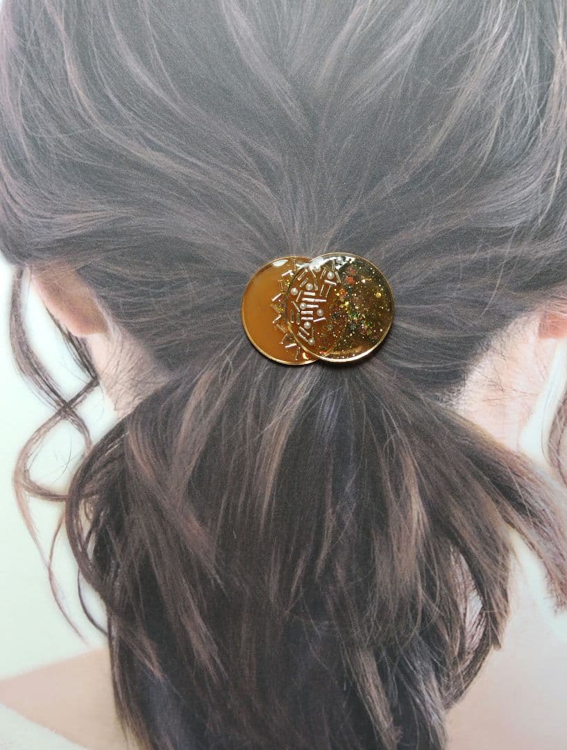 ハンドメイド ヘアゴム オレンジと透明のレジン製