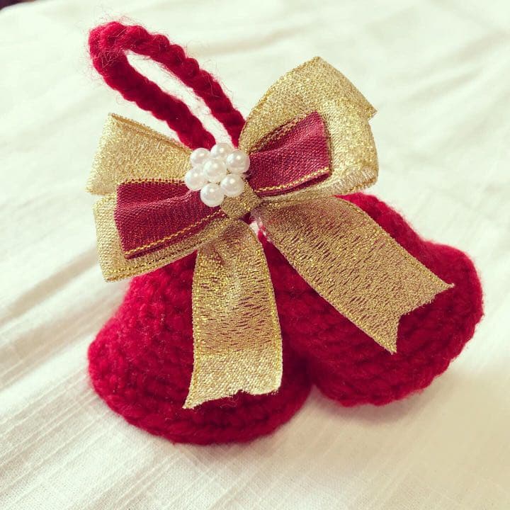 クリスマス限定出品☆ハンドメイド手編みリース ツリーオーナメントリボンレース編み