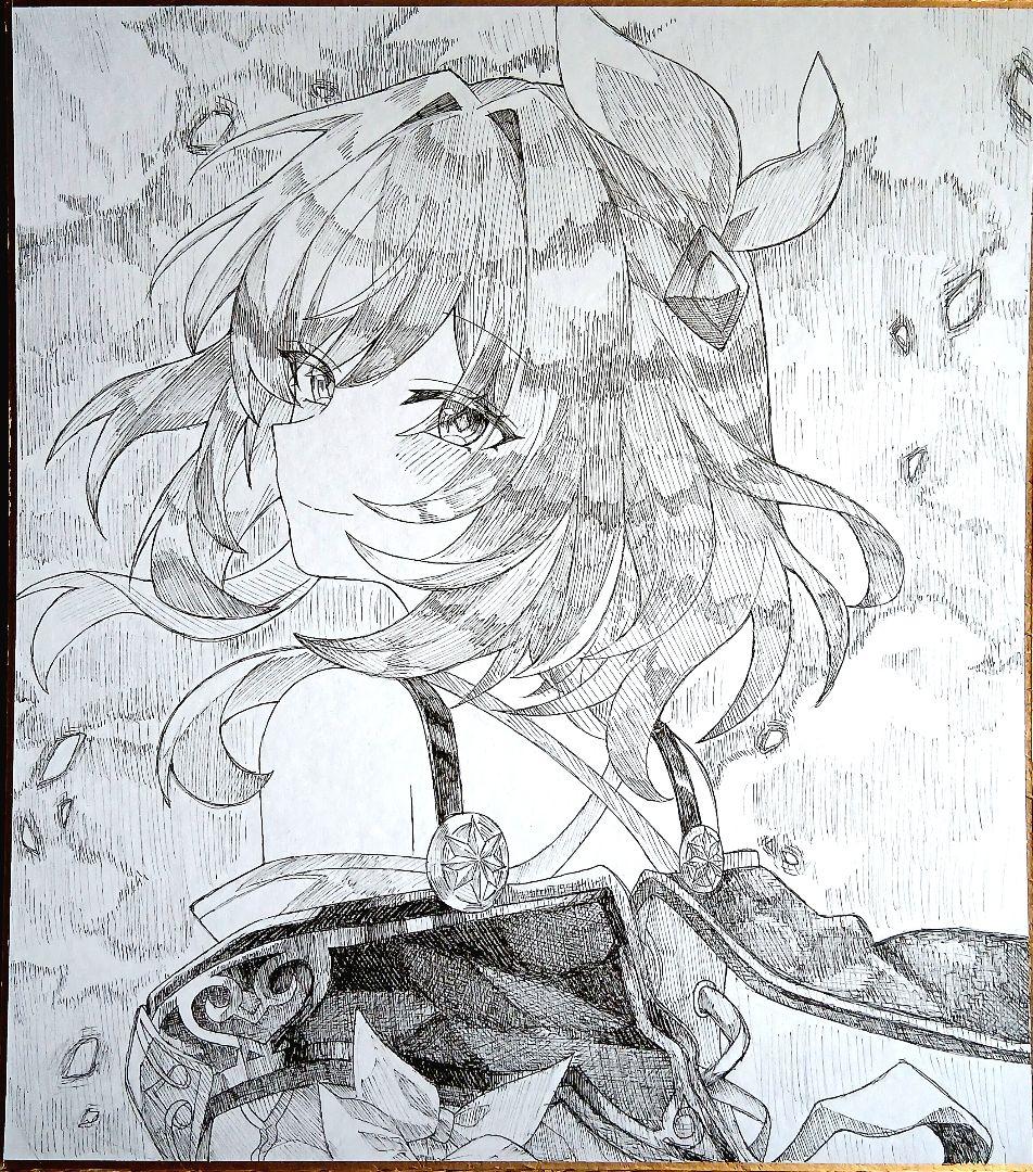 キュレネ　手描きイラスト　特大色紙　崩壊:スターレイル　スタレ　ペン画