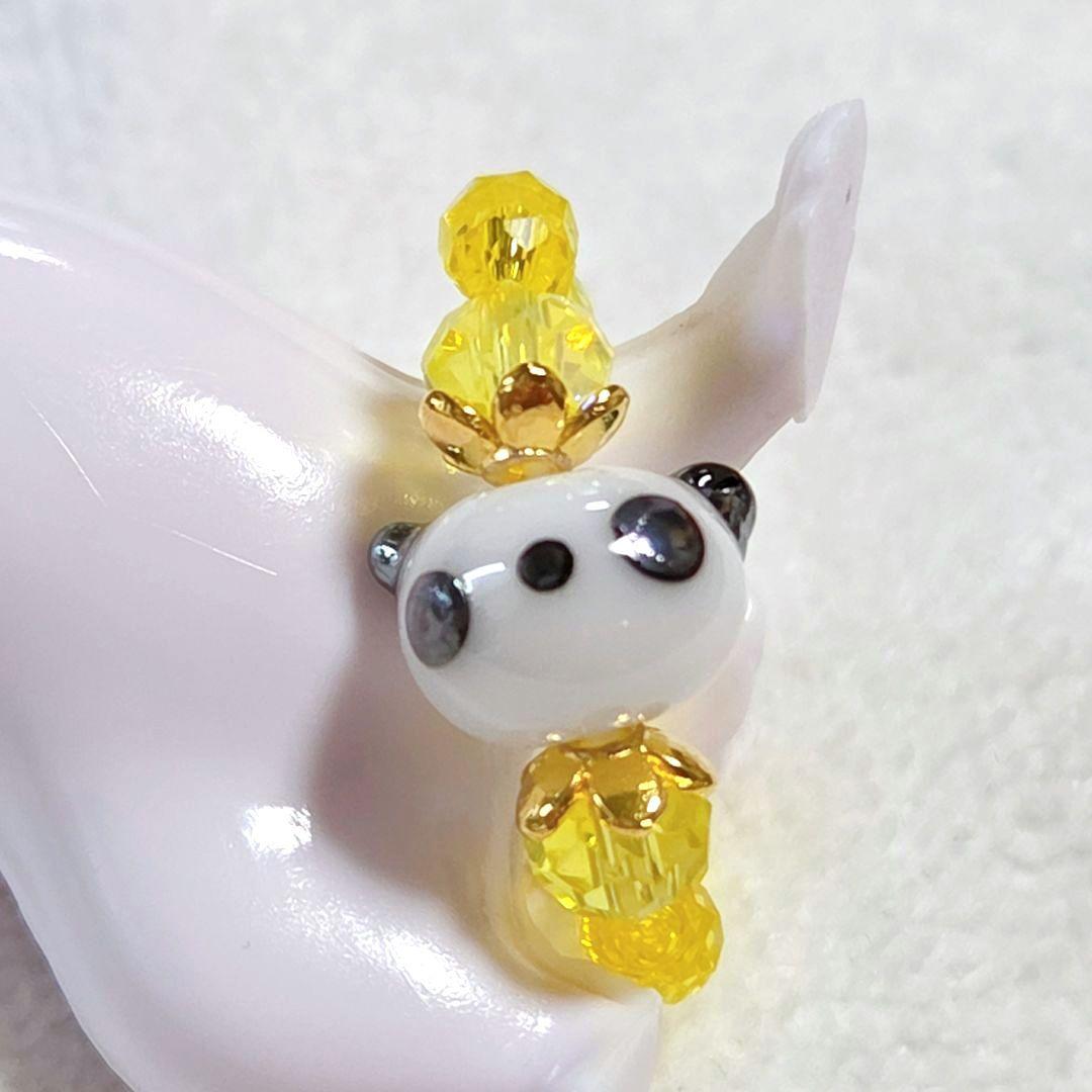 パンダさんトンボ玉とガラスビーズのゴムリング