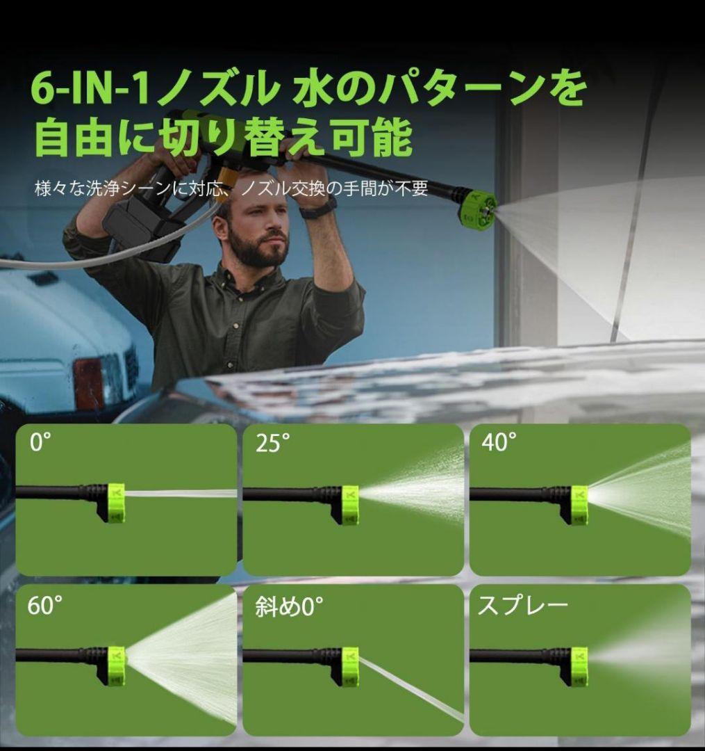 高圧洗浄機 洗車機 コードレス 充電式 10MPa 20000mAh グリーン