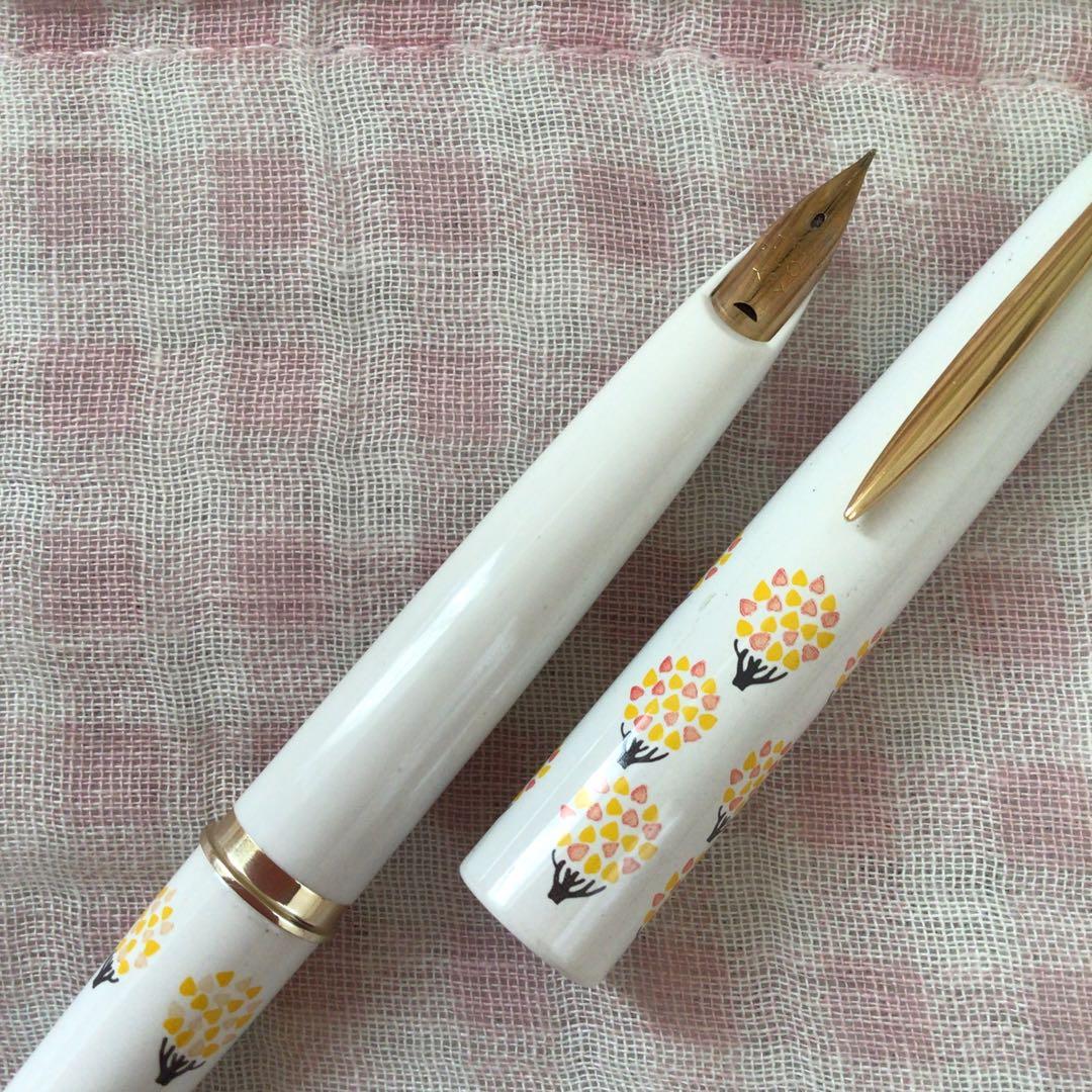 パイロット 14K 14金 万年筆 ショート 細字 F 木柄 白軸 レディ 廃盤