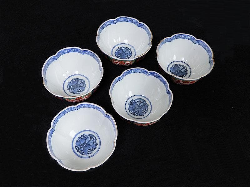 大聖寺伊万里　金襴手　花の図　大振向付 ５客　B234AS-BMv