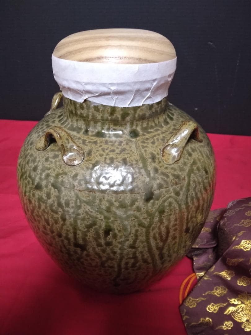 茶道具　　丹波　 清水窯　 四つ耳茶壷　 飾網紐 　紐3本 口紐付