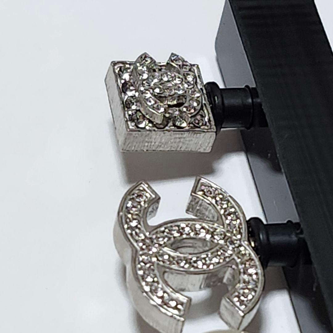 美品 シャネル CHANEL ココマーク ストーン イヤホン ジャック 3つ 銀
