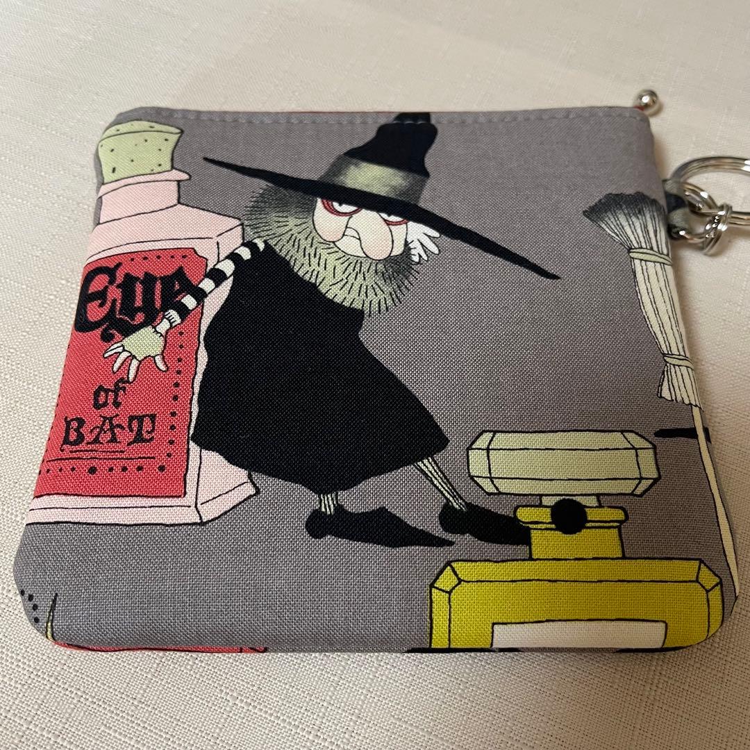 ♡12㎝ファスナー魔女グレー/赤系ポーチ♡ハンドメイド　アレキサンダーヘンリー