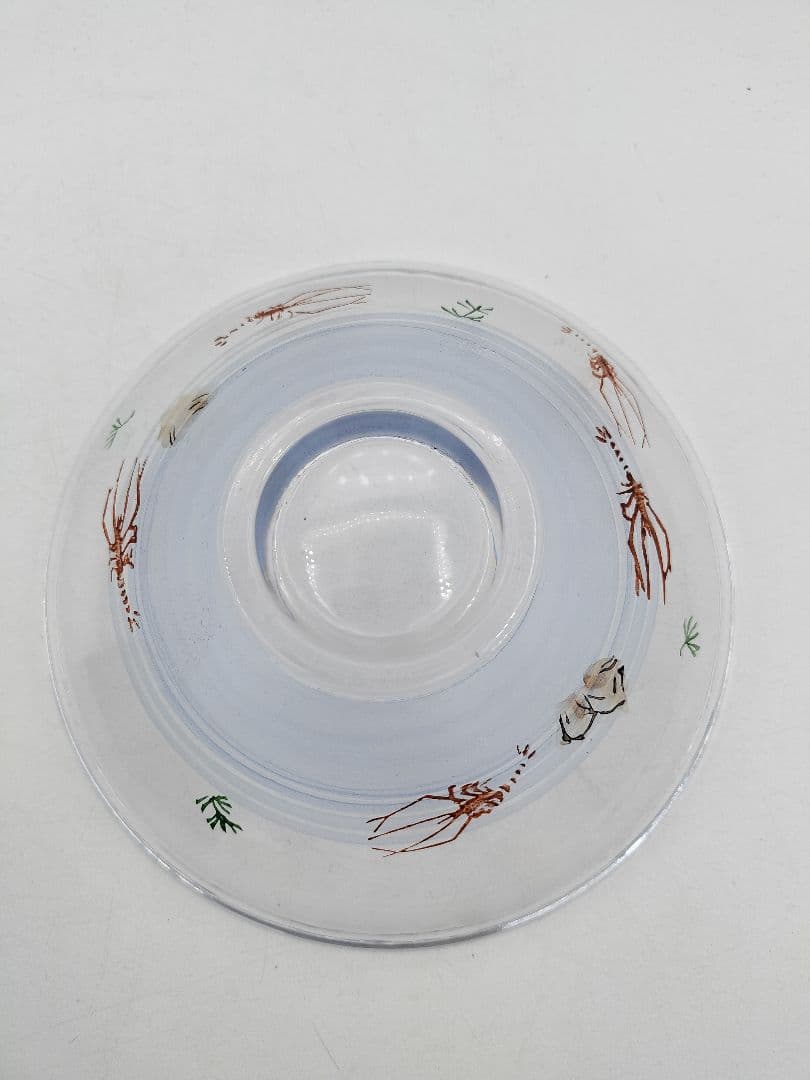 c351【新品・未使用】義山　平茶碗 ガラス 手長海老 八木海峰 紙箱 茶道具