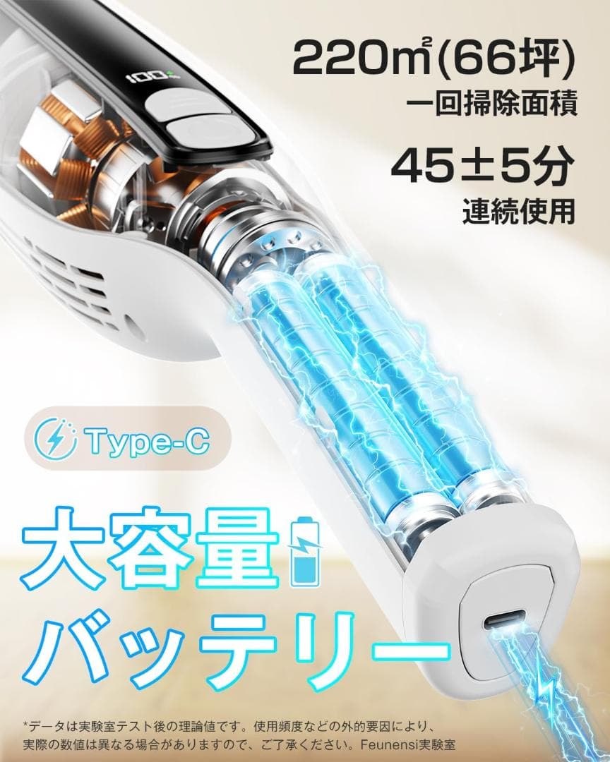 掃除機 コードレス 70KPa超強力吸引&自立式&LEDライト付き&超軽量