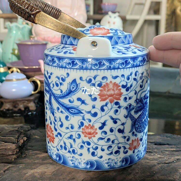 中国茶器 青花龍鳳大提梁壺 煎茶器 茶壺 新品未使用