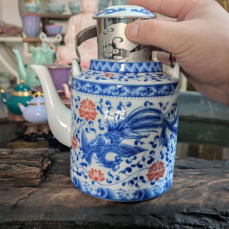 中国茶器 青花龍鳳大提梁壺 煎茶器 茶壺 新品未使用