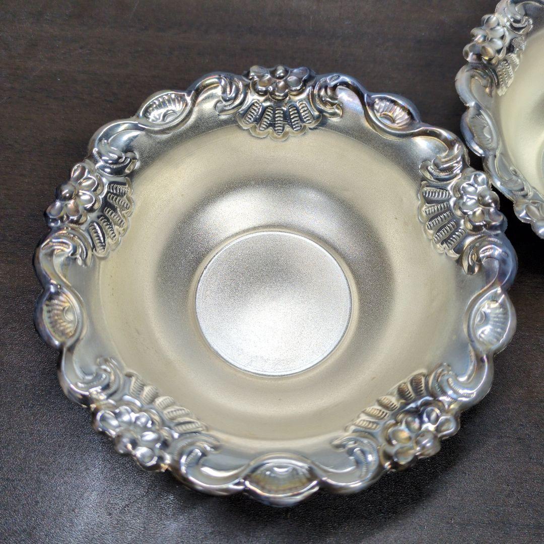 SILVER 刻印有 花唐草文 ボウル 一対 重さ約90g 箱付き