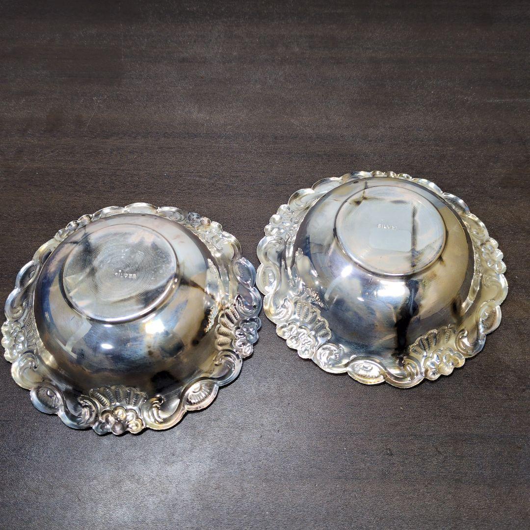 SILVER 刻印有 花唐草文 ボウル 一対 重さ約90g 箱付き