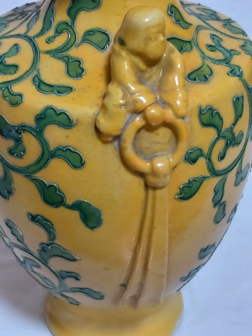 古美術　南紀男山焼　交趾唐草文　花入　古箱入