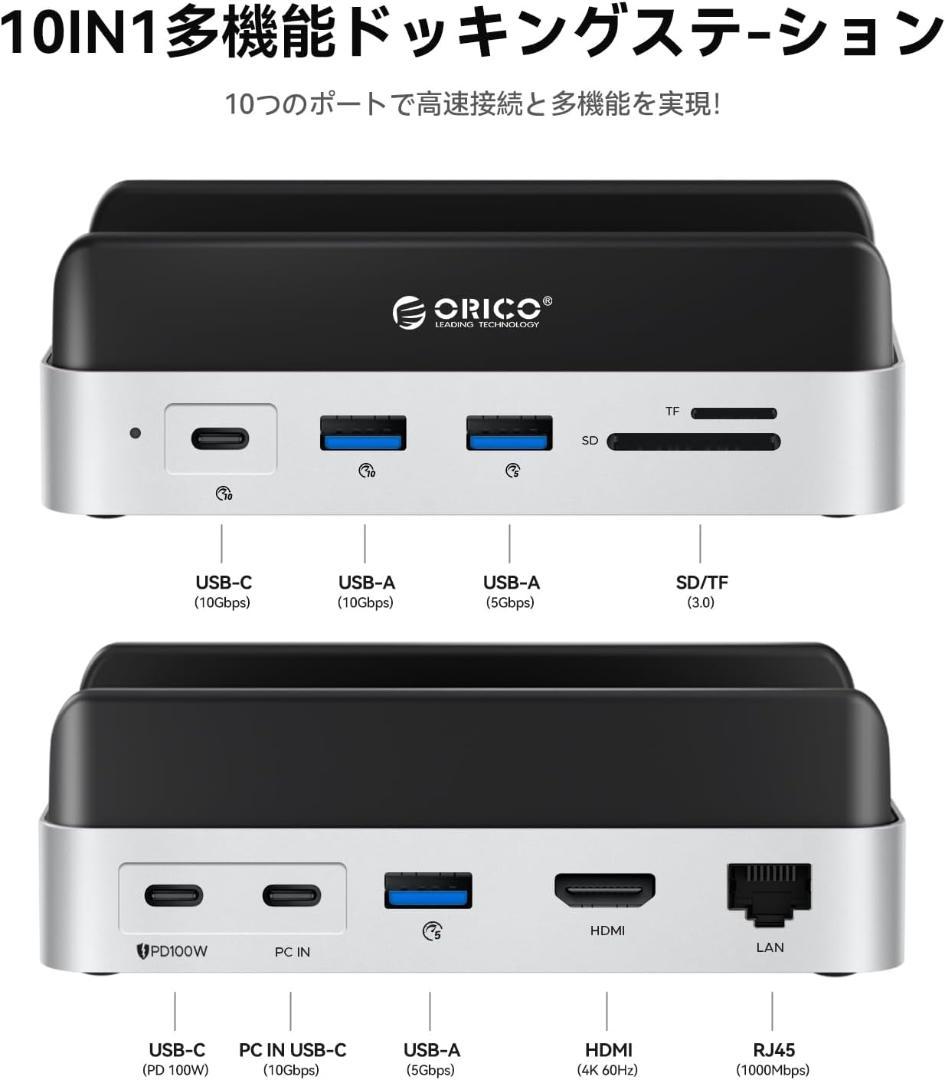 Mac mini M4用ドック 10-IN-1 ハブ 10Gbps高速転送