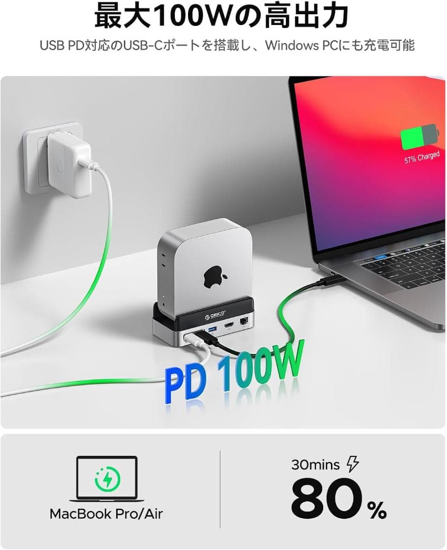 Mac mini M4用ドック 10-IN-1 ハブ 10Gbps高速転送