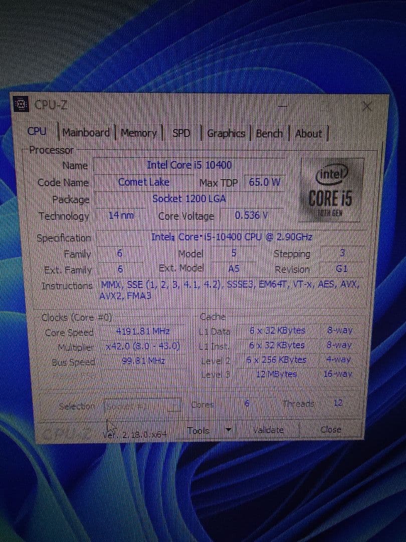 Intel Core i5-10400 2.90GHz CPU 10世代