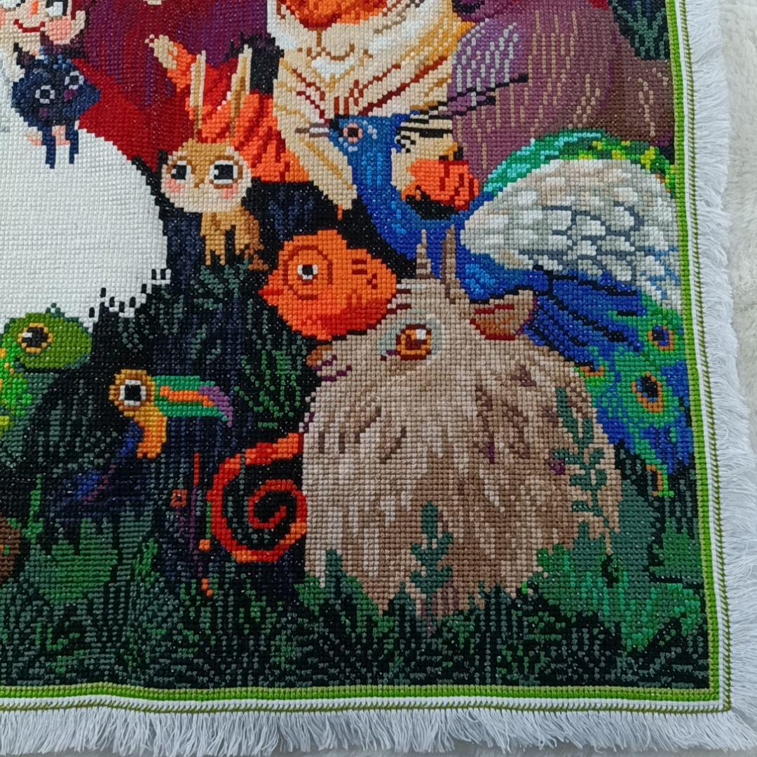 ☆完成品☆ハンドメイド クロスステッチ 動物大集合 刺繍 世界名作劇場 ライオン