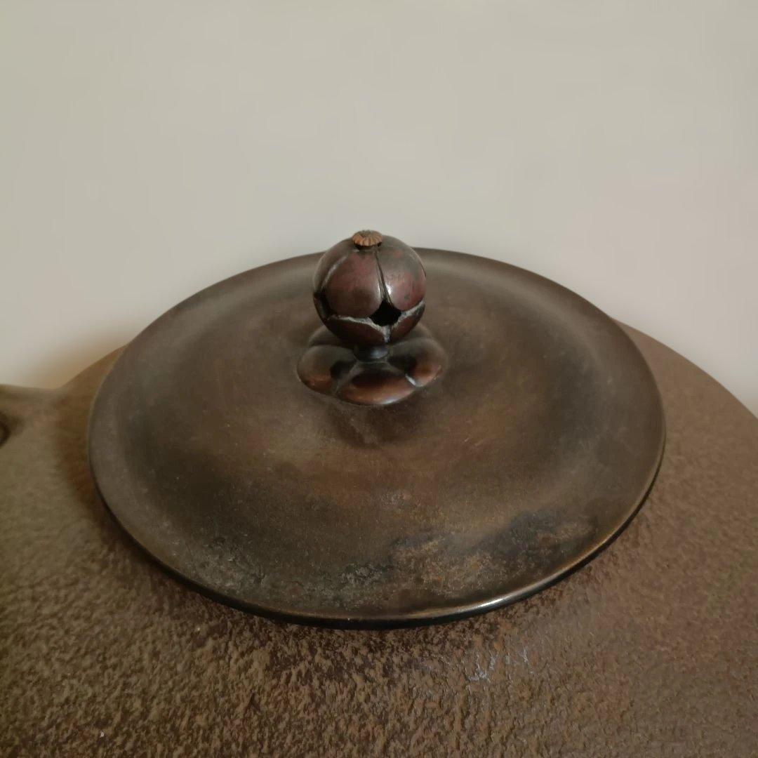 鉄製 茶釜 蓋付き ダークブラウン