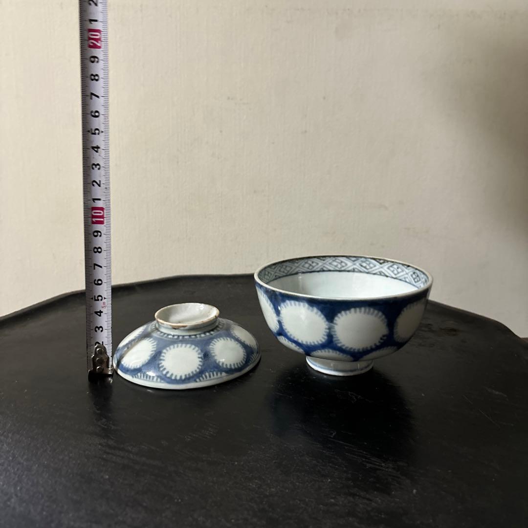 古伊万里　染付雪輪紋の図　蓋茶碗　④検:柳宗悦　民藝　青山二郎　白洲正子　李朝