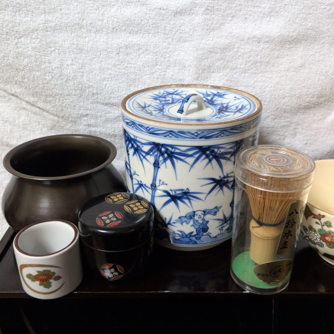 茶道具セット 青い竹模様 茶箱。常識範囲内交渉有。