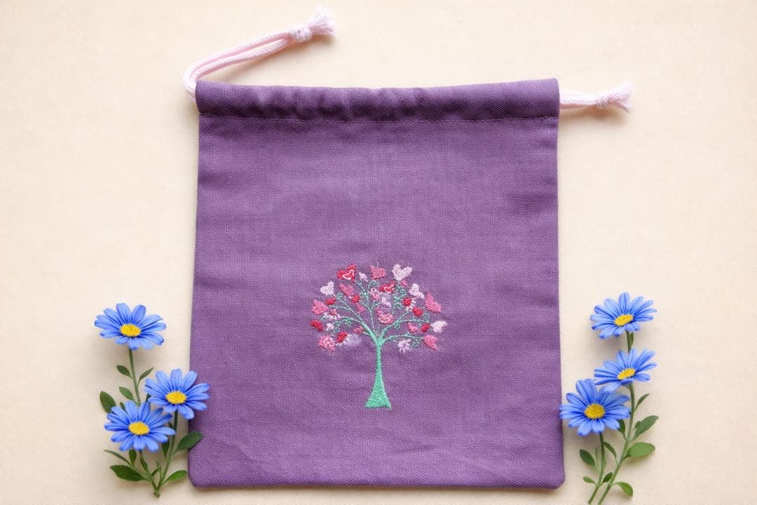 キルティング花束刺繍入園入学バッグセット　ハンドメイド