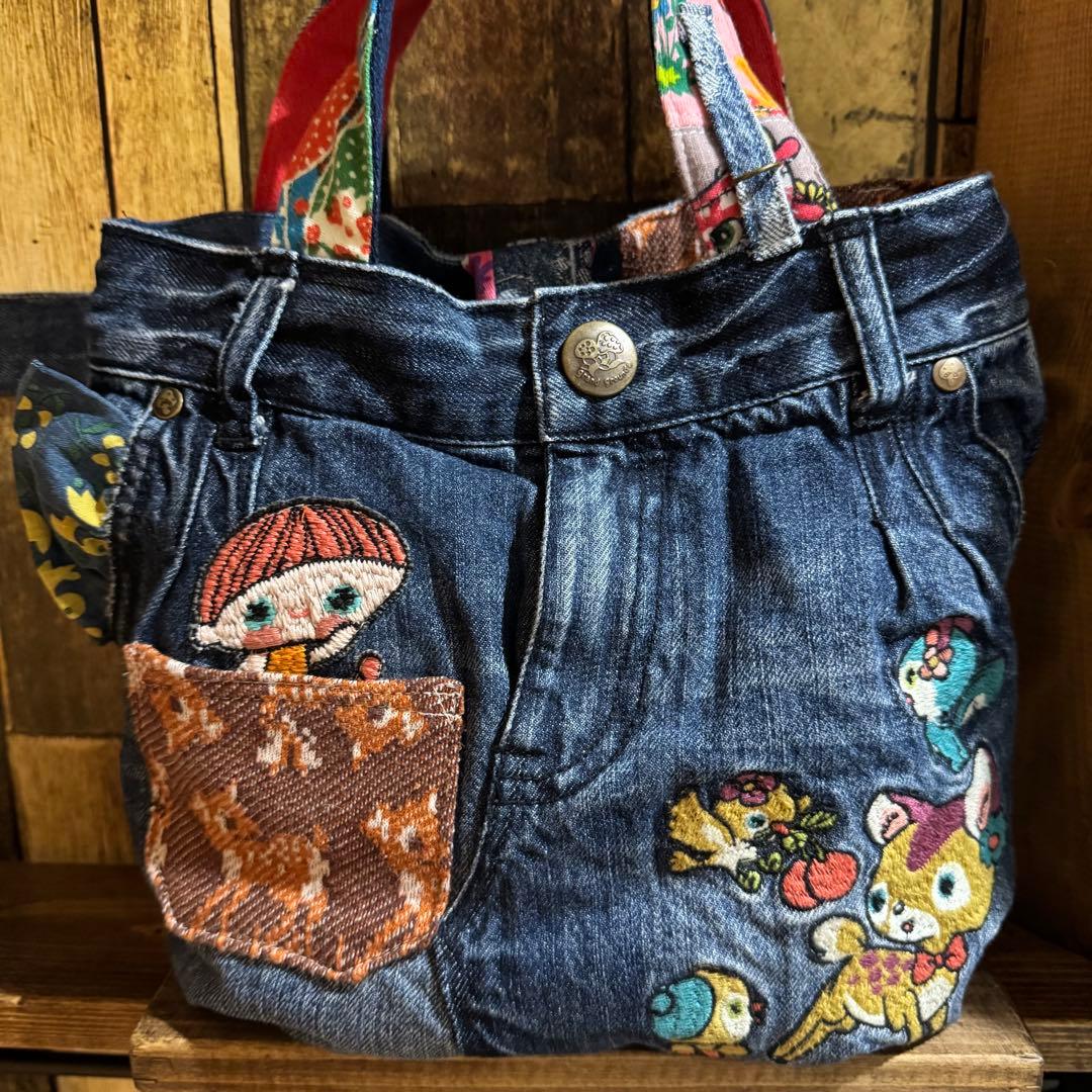 ハンドメイド デニムリメイク バッグ レトロ リバーシブル 楕円底 39