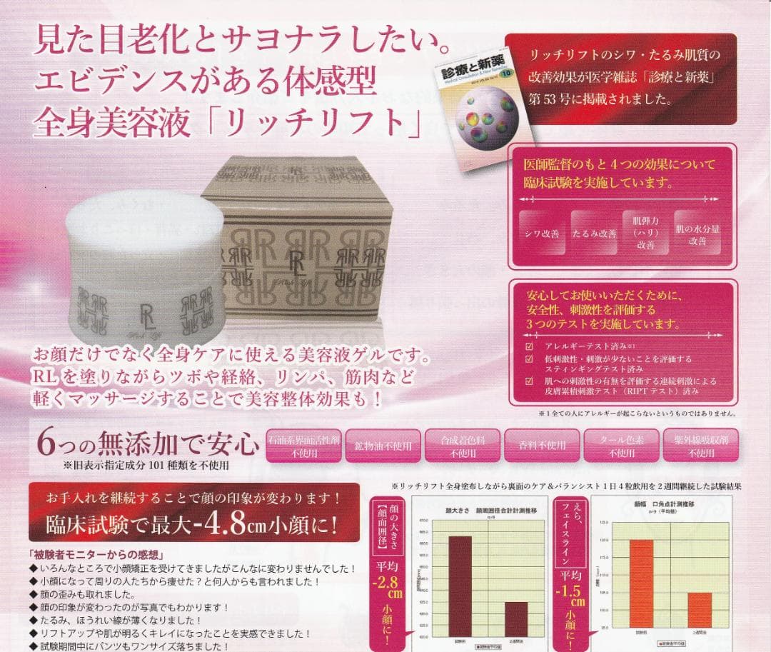 【正規品・新品】リッチリフト美容整体クリーム ２個【説明チラシ付】