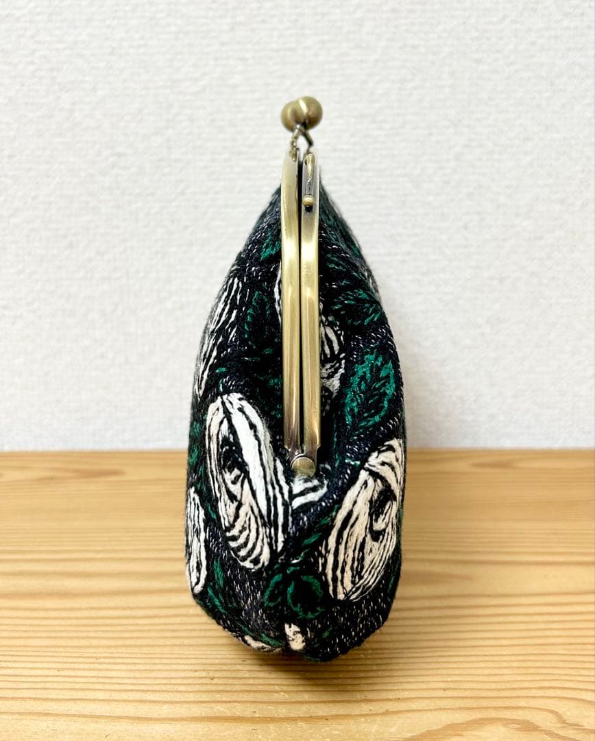 ハンドメイド がま口バッグ ポーチ クラッチ rosy ネイビー　ミナペルホネン