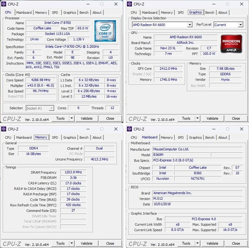 ゲーミングPC/Core i7 8700/RX6600/メモリ16G/送料無料