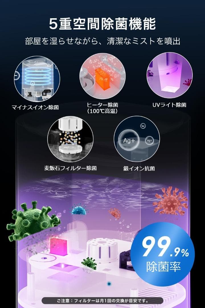 加湿器 大容量 6L 【2025年新モデル・5重除菌・加熱式】 超音波式 加湿器